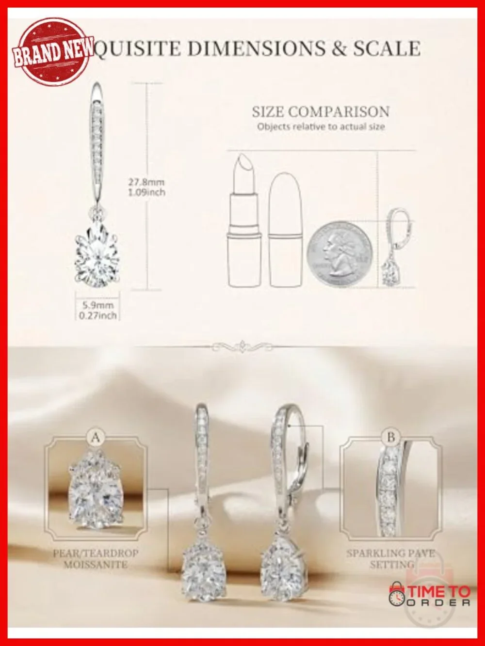 2.54CT VVS1 Moissanite Dangle Earrings Leverback 925 Sterling Silver